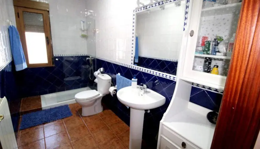 Baño completo en La Chocolatera con ducha y decoración en tonos azules